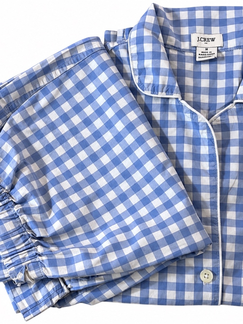 J.Crew Blue Gingham Short-Sleeve Capri Pajama Set Size M